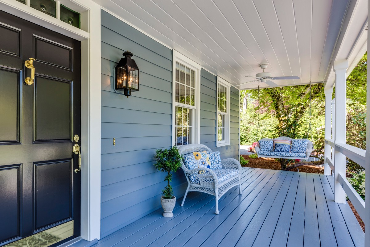 front porch with swing