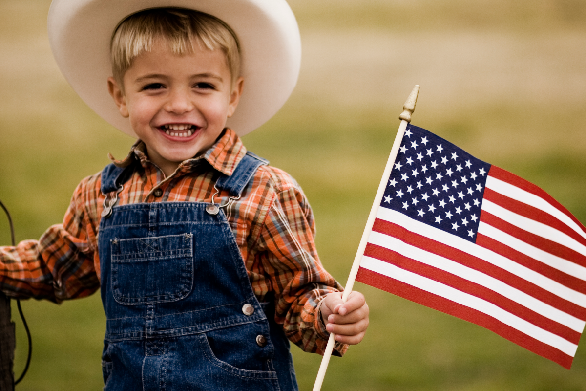 Boy waving flag