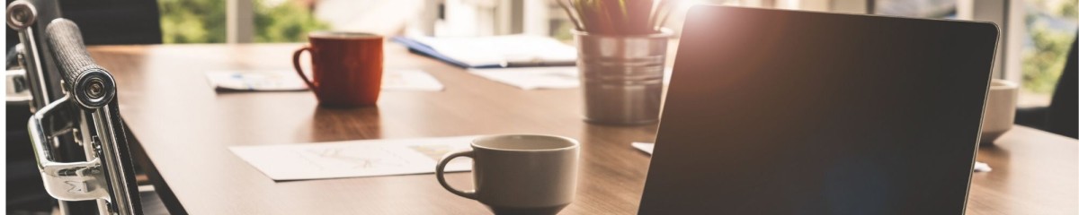 table with office items